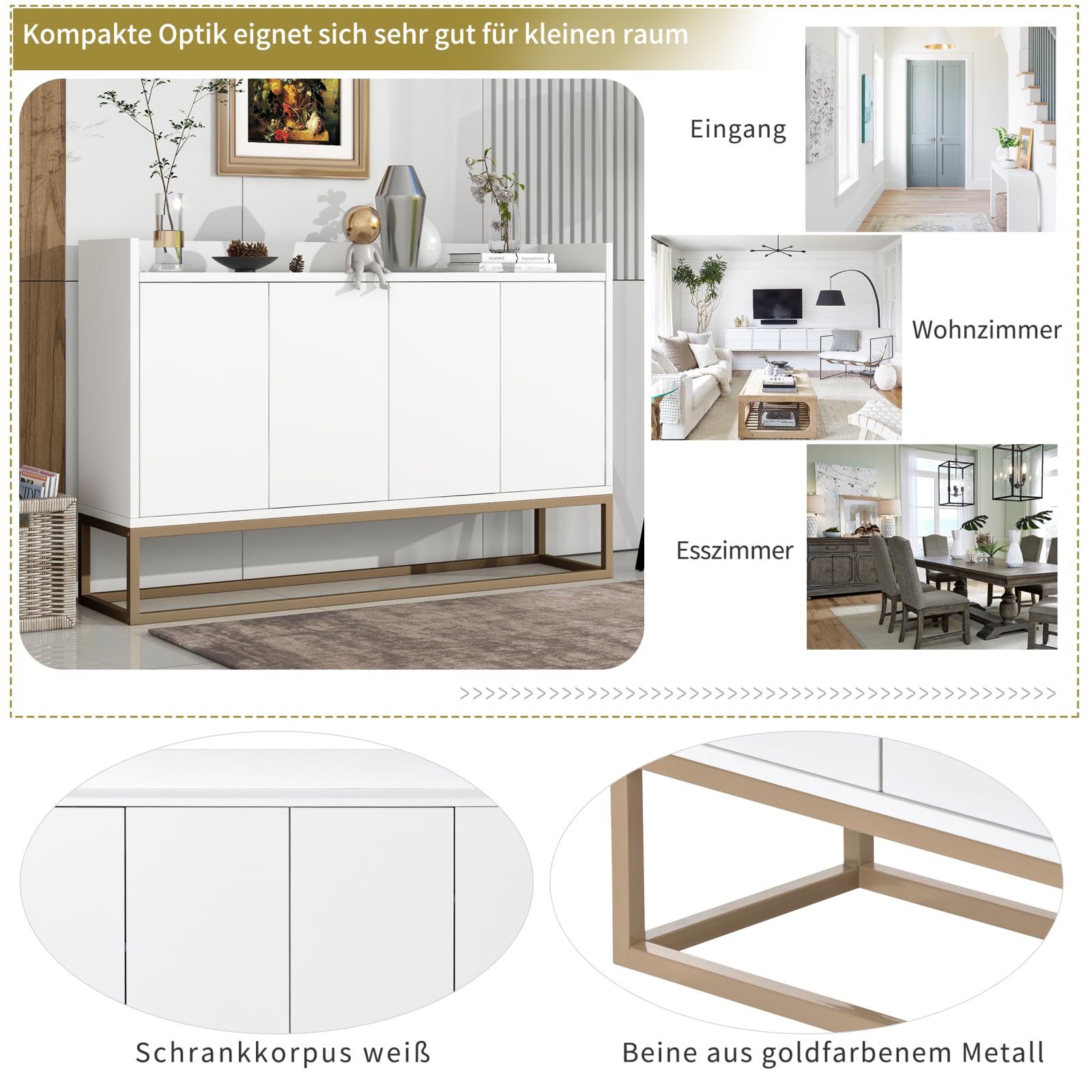 FirFurd 140cm Dressoir Zwart Keuken Dressoir Opbergkast Grote Keukenkast Kast met Verstelbare Planken 4 Deuren 2 Laden voor Woonkamer Eetkamer Meubilair 140x40x89cm