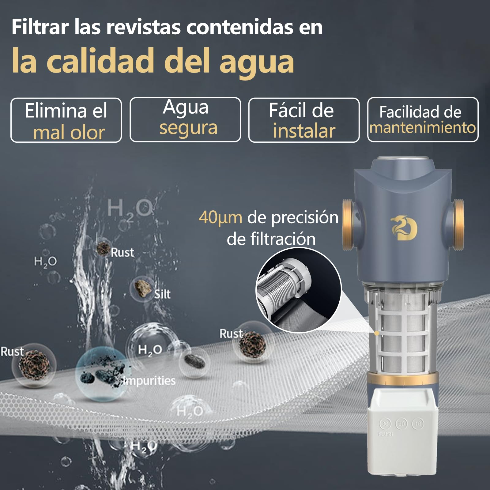 DAWNRISE Sistema de filtración para toda la casa. Flujo de 6 t/h, filtración rápida, certificado CE. Elimina el 99.99% de arena, óxido, huevos de parásitos y partículas grandes.