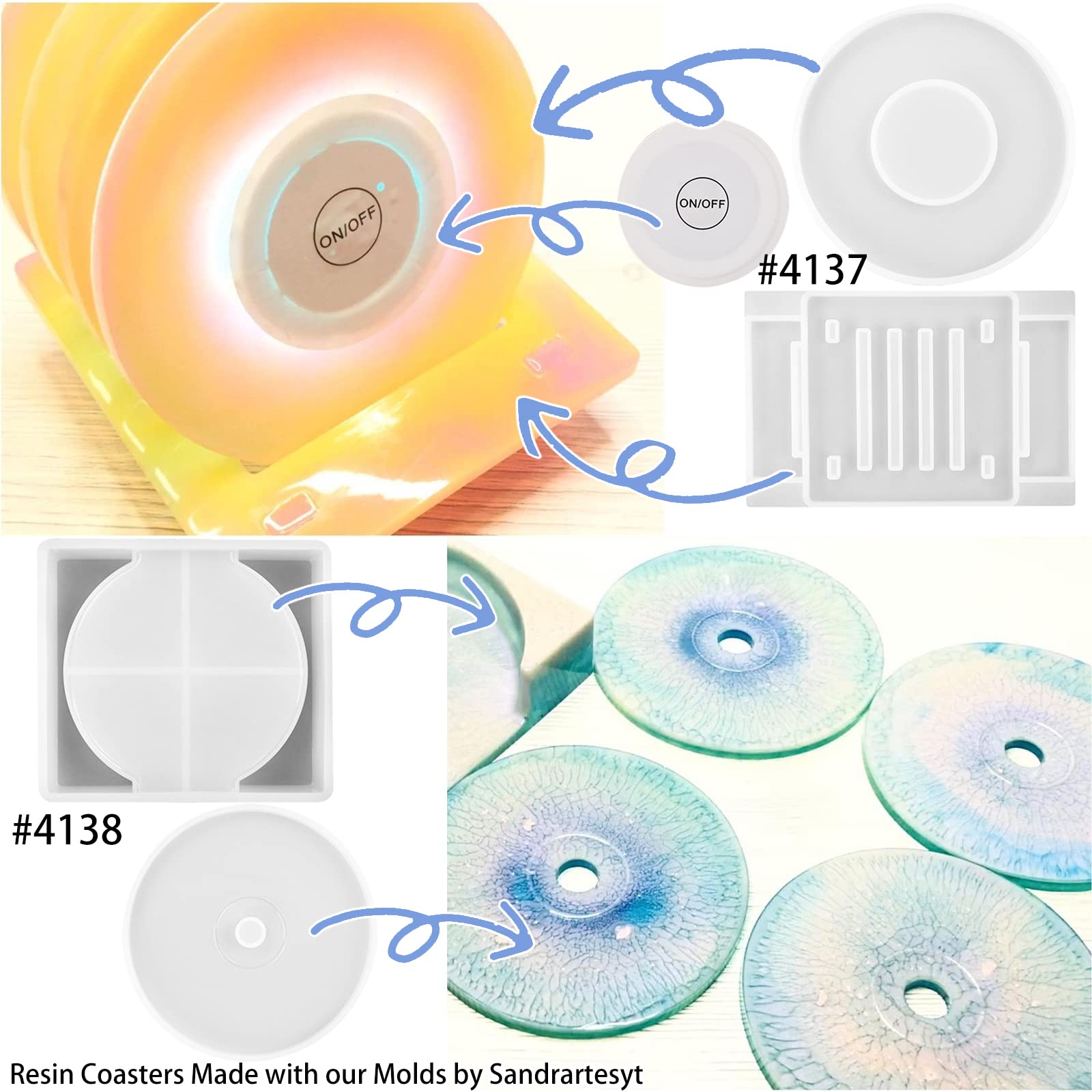 LET'S RESIN Kit de moules pour dessous de verre en résine, kit de démarrage époxy de 16oz pour débutants, comprend de la résine époxy, des moules pour dessous de verre et de