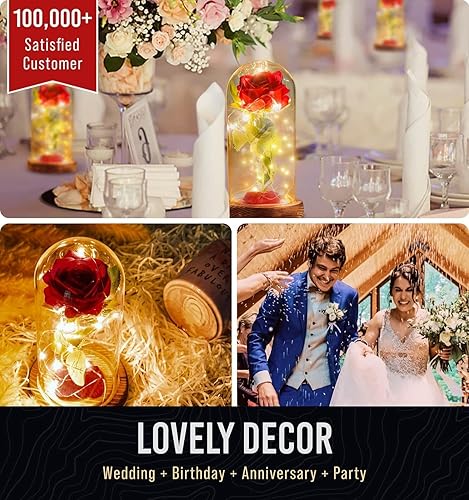 Miniatura 8 de Regalos prémium para mamá de hija, hijo, niños, rosa en cúpula de cristal con temporizador de 6 horas, decoración de rosas de la Bella y la Bestia