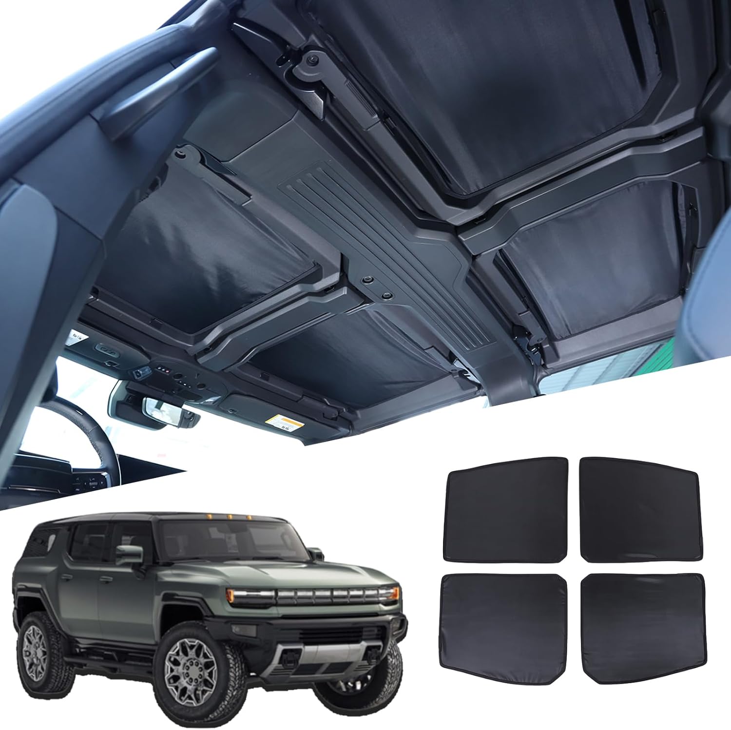 Car Sunroof Sunshade Compatible with Hummer EV Accessories 2024 2025 2026 Car Roof Cover 4 Glass Visor Sunroof Foldable UV Reflector Reflective Covers Block UV Rays Accessories