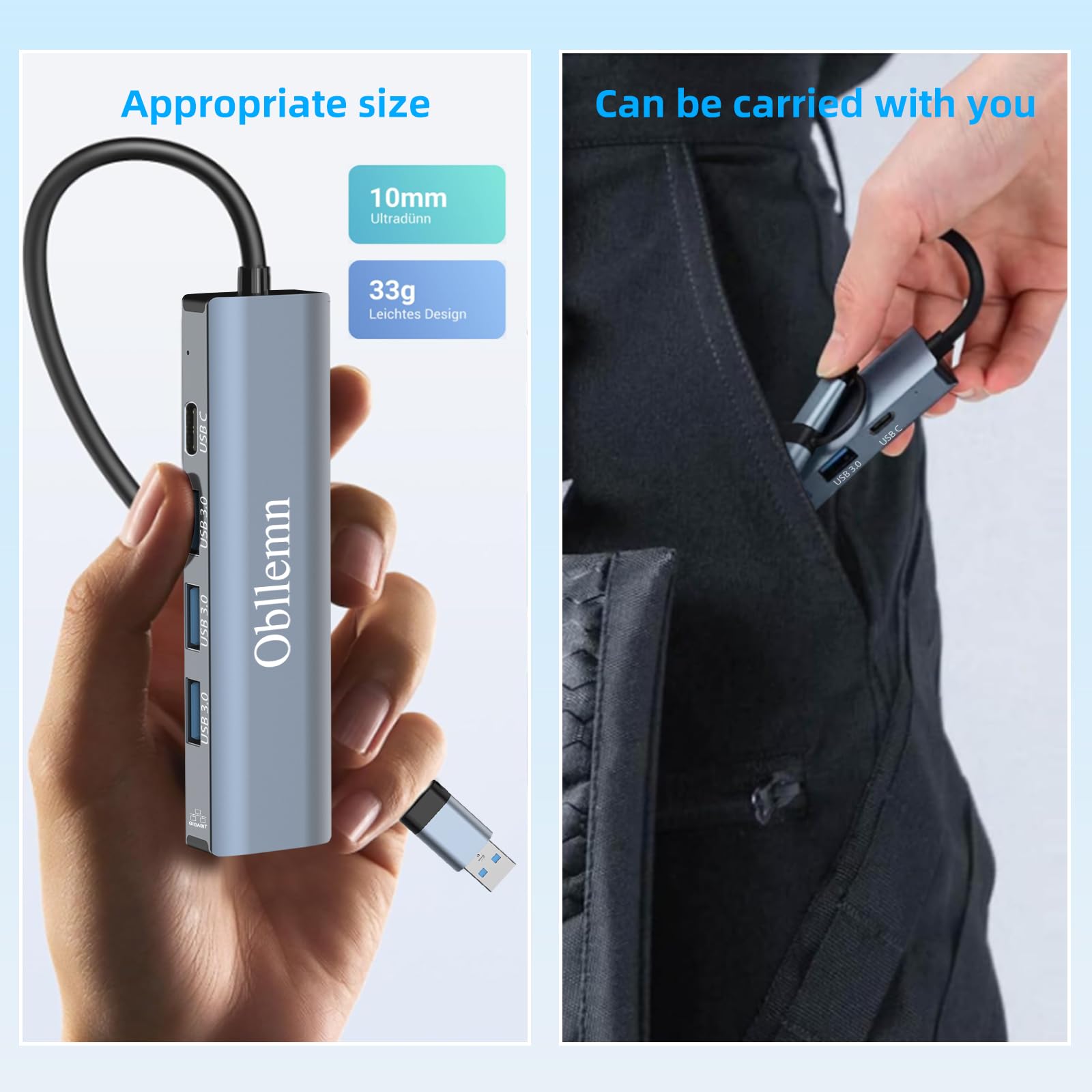 Adattatore USB Ethernet, Hub USB C Ethernet, RJ45 LAN 1000Mbps, 3 Porte USB 3.0, USB Tipo C per Windows/MAC/Linux/Chromebook