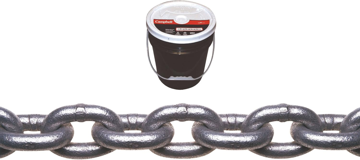 Campbell 0140533 System 3 Grade 30 Low Carbon Steel Proof Coil Chain in Round Pail, Hot Galvanized, 5/16" Trade, 0.31" Diameter, 92' Length, 1900 lbs Load Capacity