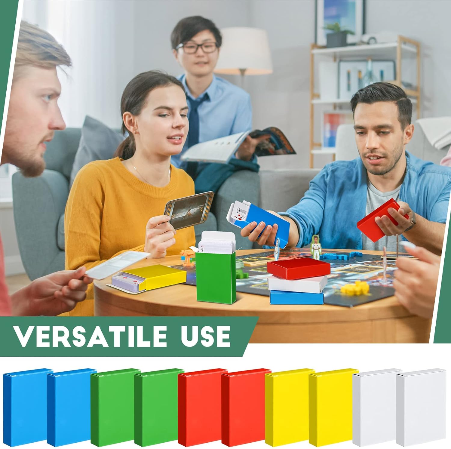 Jexine 50 Pieces Playing Card Boxes Empty Playing Case Card Holder Bulk Organize Storage Board Box Baseball Trading(Red, Yellow, Green, Blue, White)