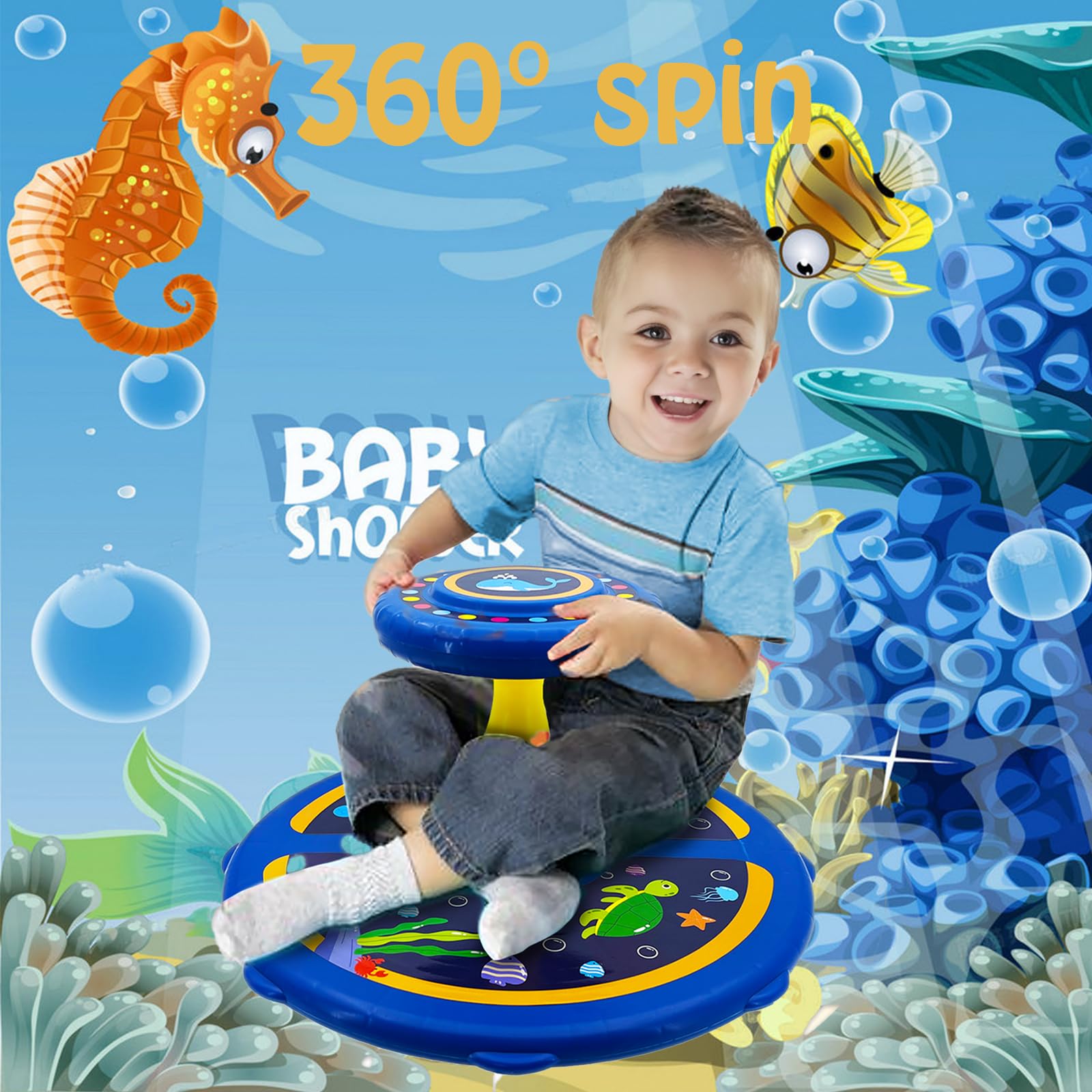 1, 2, 3, 4Year Old children's 360 ° rotating seat toy, Children's Day gift, boys and girls' birthday gift, ocean style, sitting and rotating toy, Toddler Toys Early Development&Activity Toys (Blue)