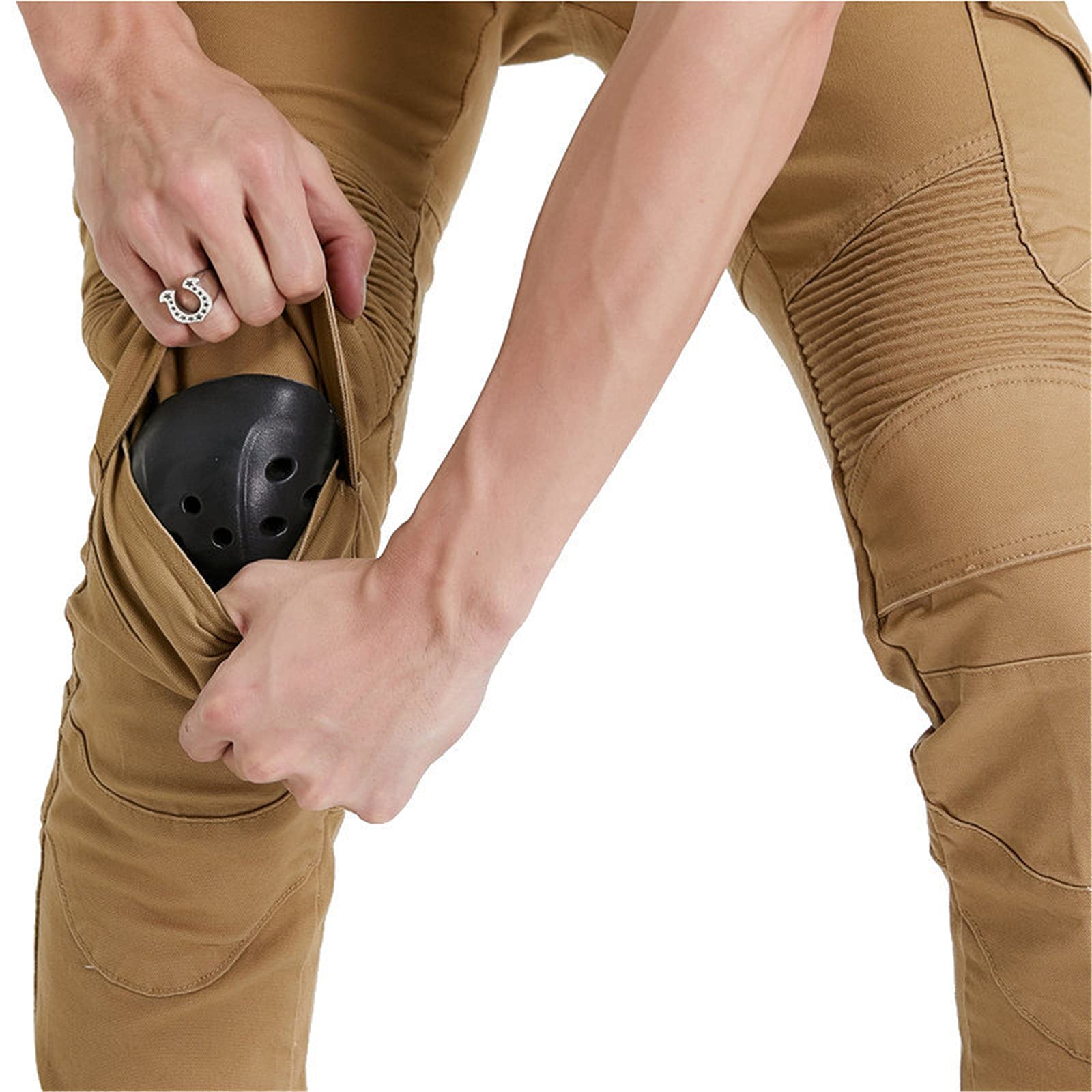 Pantaloni da Moto da Uomo,Moto Biker Jeans Pantaloni Protezione Armature Motorcycle Pants da Ciclismo,Impermeabili Cargo Pantaloni da Corsa (Cachi,2XL)