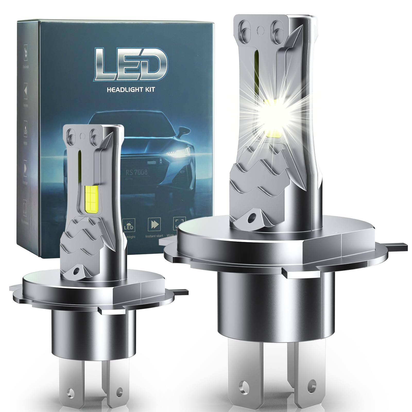 Onraying Lampadina H4 LED, 36000 Lumen, Luce Bianca Fredda 6500K,Luminosità Aumentata dell' 800%, Sostituzione 1:1 Delle Lampadine Alogene,Impermeabile IP68, Compatibilità al 99%, Durata di 90000 ore