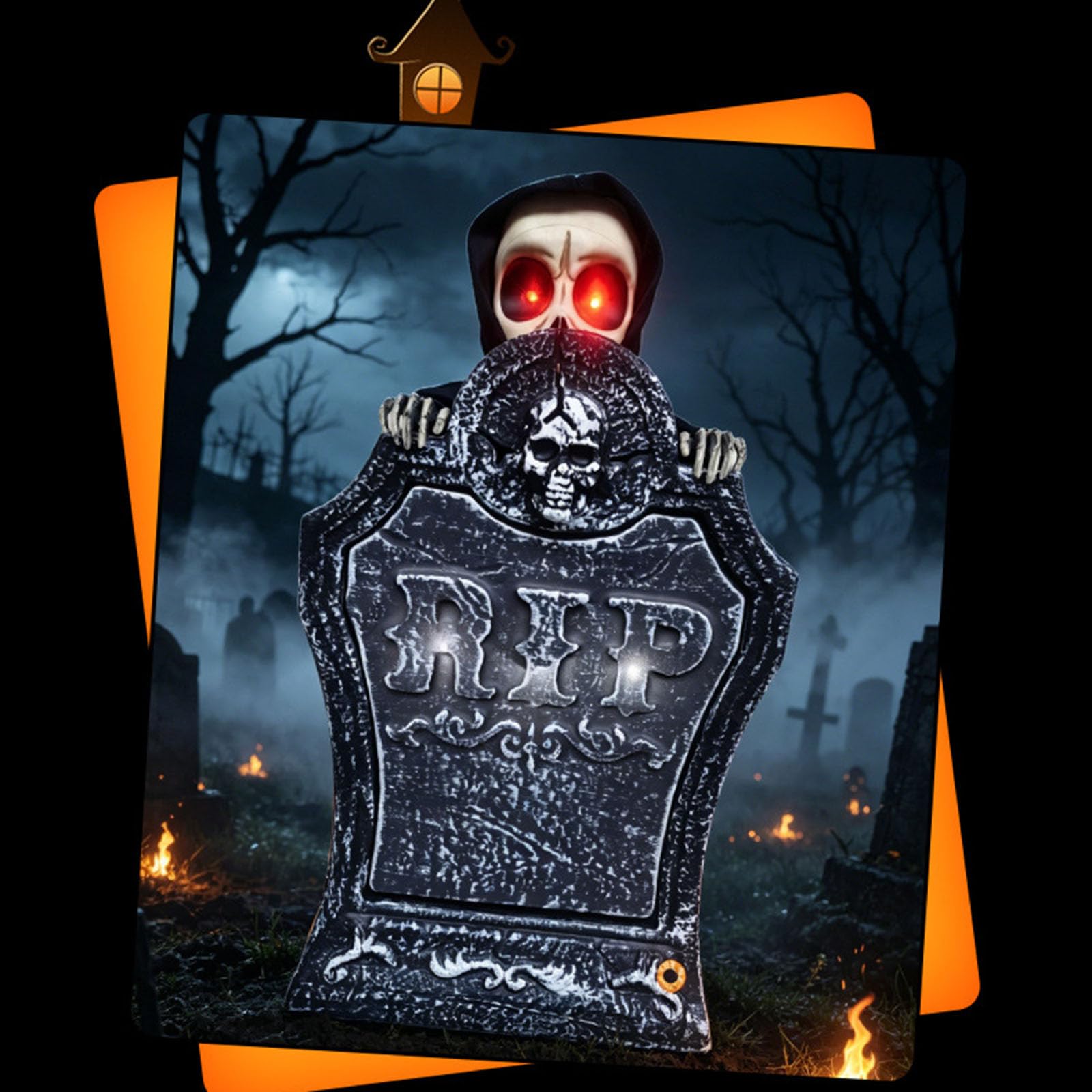 Lapide Animata alimentata a Batteria con Occhio Luminoso e Colonna Sonora inquietante per Ornamento Realistico Halloween, Pennarello parlante Luminoso