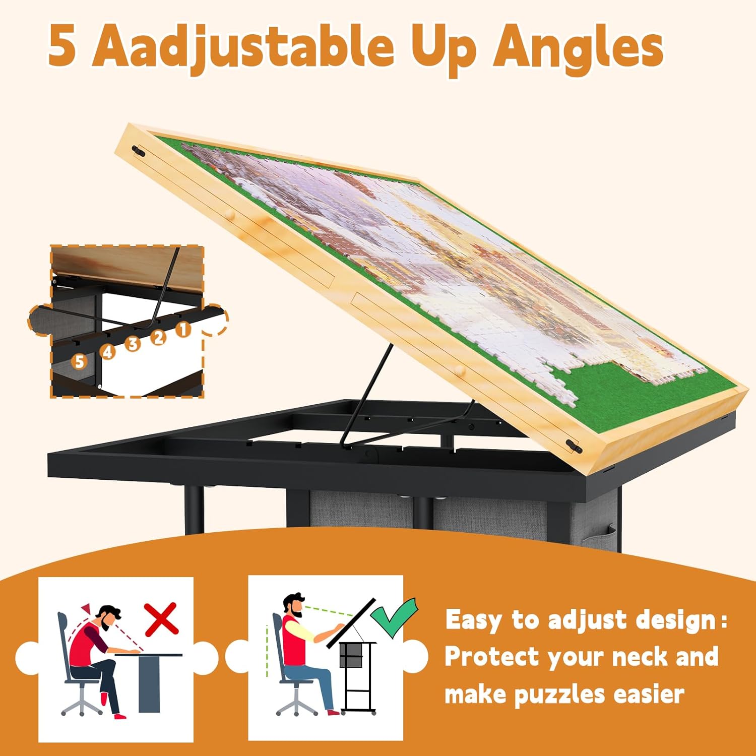Jigsaw Puzzle Table with Drawers × 6,1500pcs Adjustable Height and Five up Angles Puzzle Tables for Adults with Drawers,Cover,Wheels for Indoor Game in Winter(Green)