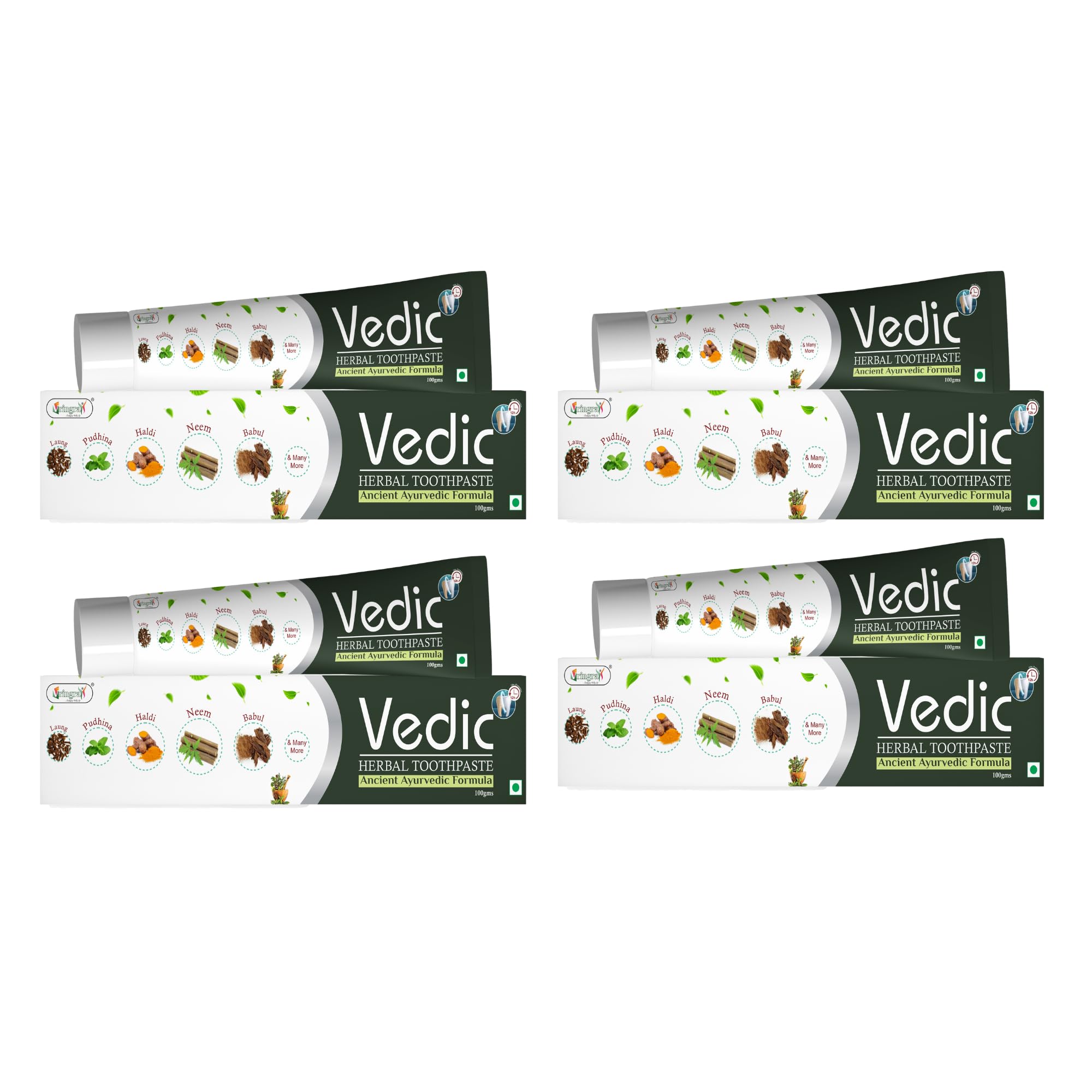 VEDIC HERBAL Toothpaste for healthy & Shining Teeth | A unique Blend of 14 Precious Herbs | Neem,Meswak,vajardanti,Pudina,laung Babul & Many More | Ayurvedic Toothpaste 100gm (Pack Of 4)-image-49