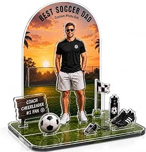 Personalized Acrylic Plaque with Photo, Custom Father’s Day Gift for Dad, First Father’s Day Keepsake, Personalized Acrylic Stand for Dad Husband Grandpa (Soccer)