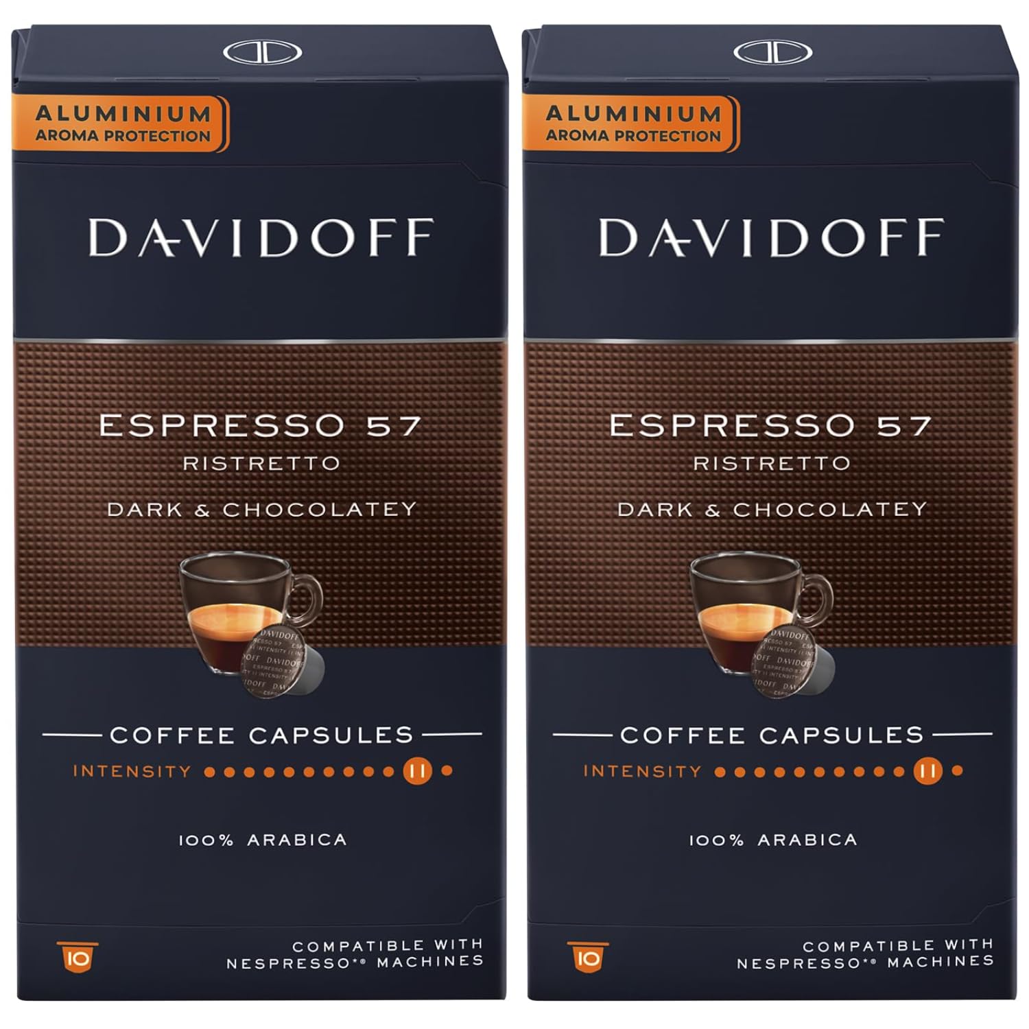 Davidoff Espresso 57 Ristretto Coffee (Pack Of 2) 10 Capsules 55g Box By Cougar | 100% Arabica Dark & Chocolatey Taste | Aluminium Aroma Protection Capsules | Intensity 11 | Compatible with Davidoff® Machines | Premium Imported Coffee Pods - (Imported-SWZ)-image-45