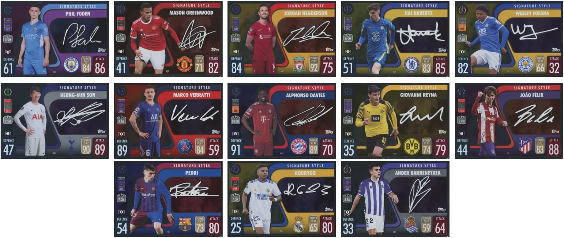 TOPPS MATCH ATTAX 2021/22 Full 13 Card Set Signature Style Including PEDRI Greenwood Foden