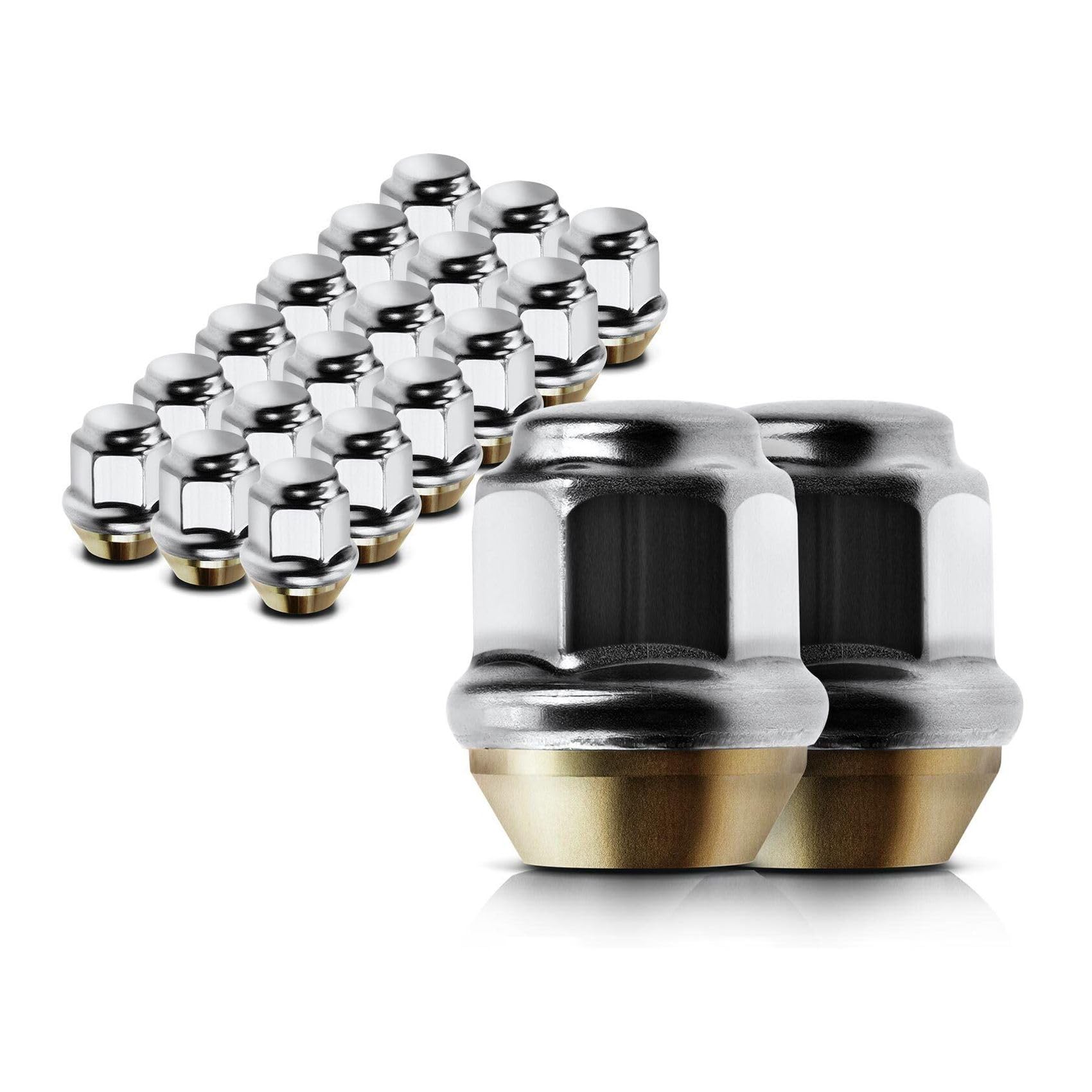 20X M12-.50 Front & Rear Dometop Wheel Lug Nut Steel -Bp for Plymouth,for Jeep,for Eagle,for Dodge,for Chrysler 19mm-Hex Size 1.22 in-Overall Length (in) Chrome 989761 6500092