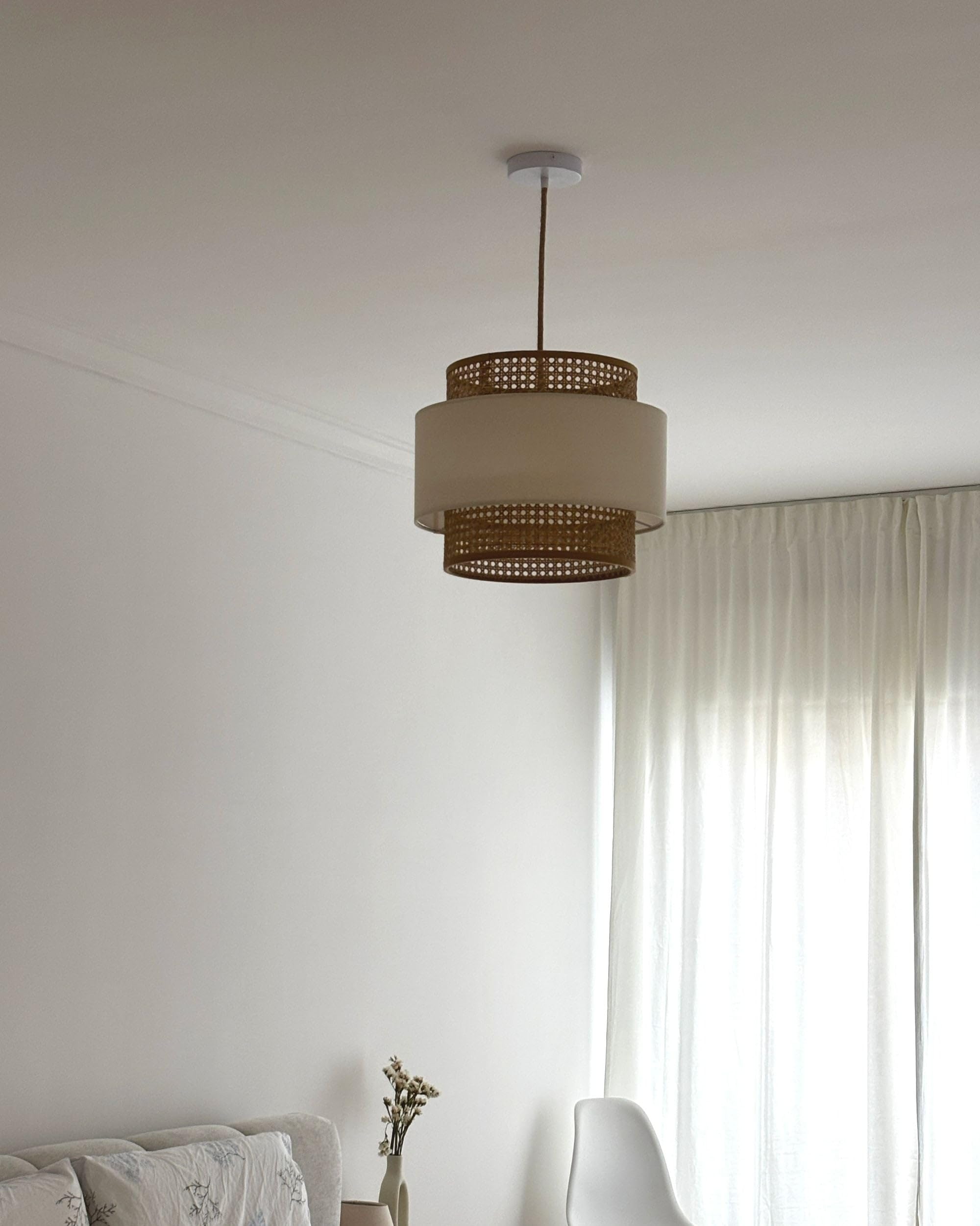 Beliani Lampada a sospensione illuminazione rattan naturale paralume beige