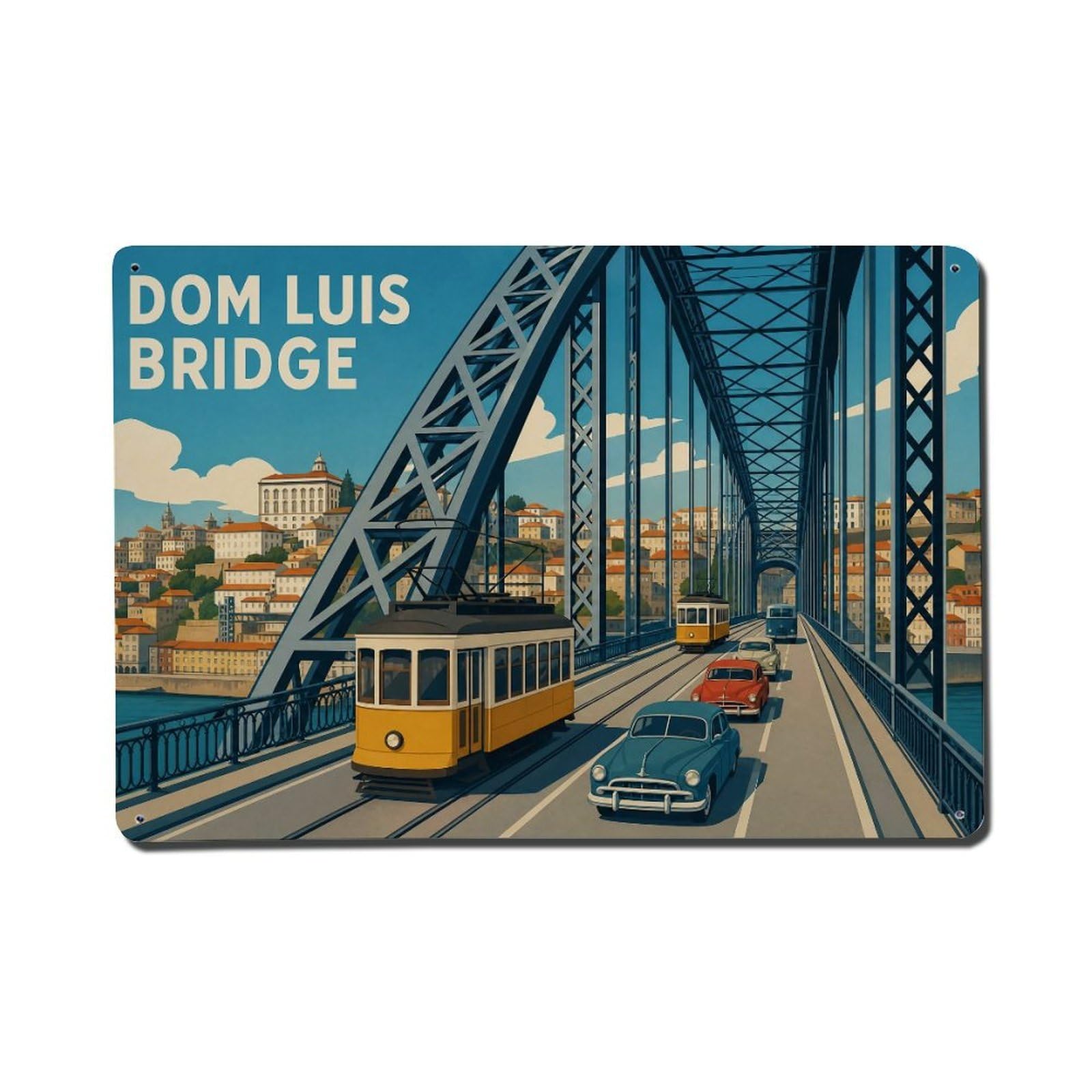 Huiyhb 8X12inch(20X30cm) Vintage Travel Dom Luis Bridge Lower Deck Traffic Portugal Metal Tin Sign