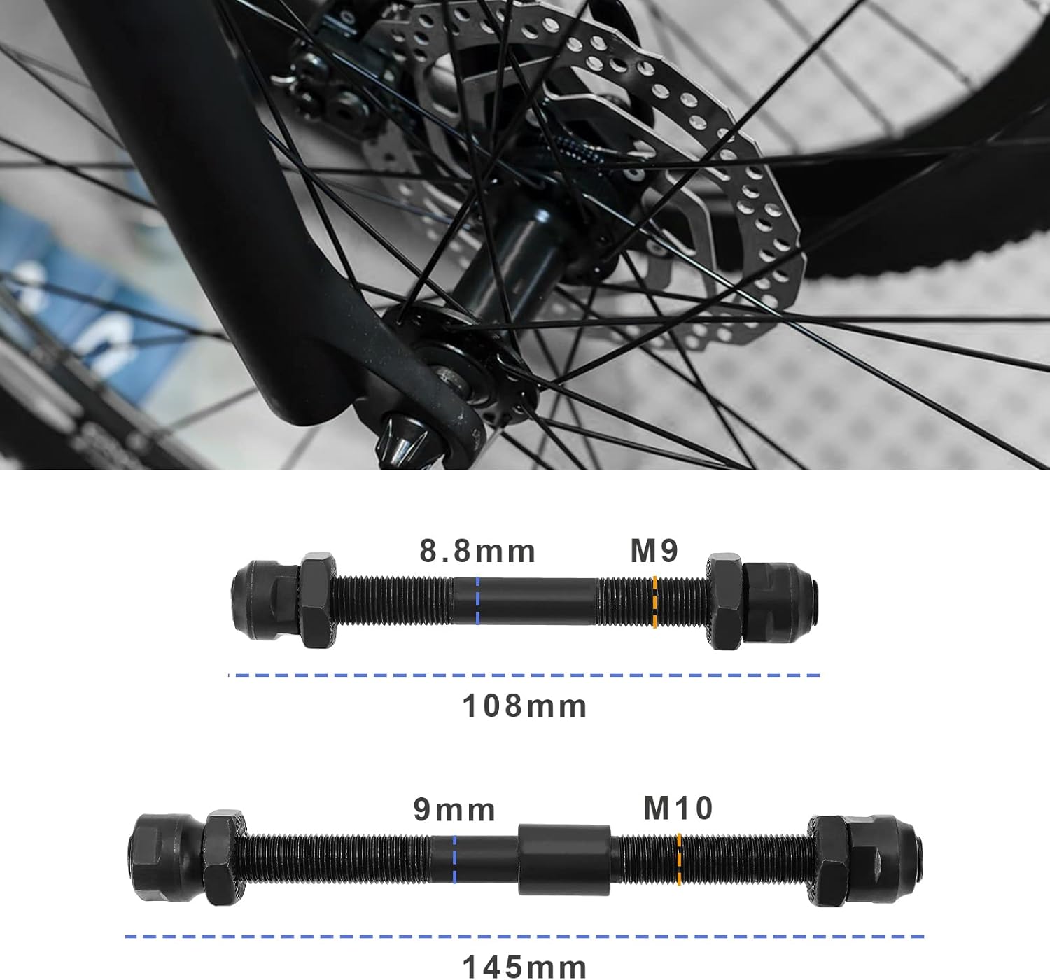 1 Pair Bike Hub Axles Bicycle Front and Rear Hollow Shaft Steel Quick