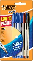 BIC, Caneta Esferográfica Escrita Média, Cristal Dura+, 3 Cores, Leve 10, Pague 7