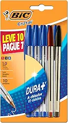 BIC, Caneta Esferográfica Escrita Média, Cristal Dura+, 3 Cores, Leve 10, Pague 7