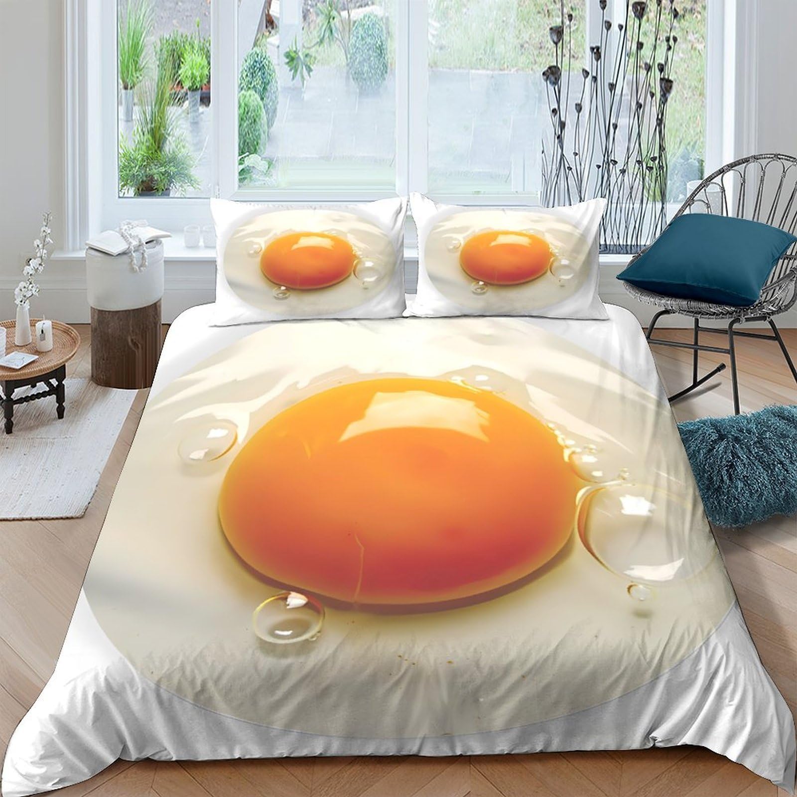 Ctjqhvkz Style-9 3D Printed Fried Egg Fitted Sheet Microfiber Soft Decor Sunny Side Up Bed Cover For Bedroom Dorm Mattress Protection Single（135X200cm）