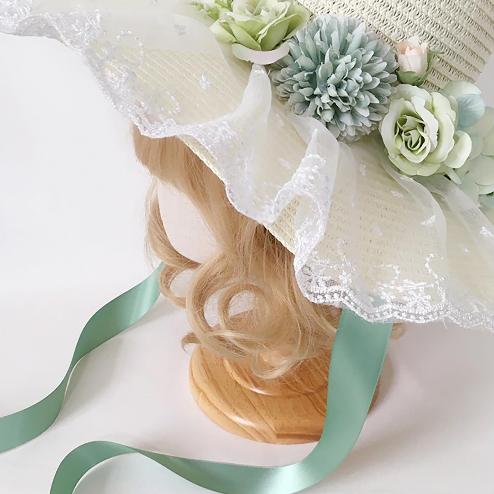 Cappello di paglia da donna, berretto da spiaggia a tesa larga, cappello da pescatore in paglia intrecciata traspirante con lacci, cappello da spiaggia francese, cappello da sole for le vacanze