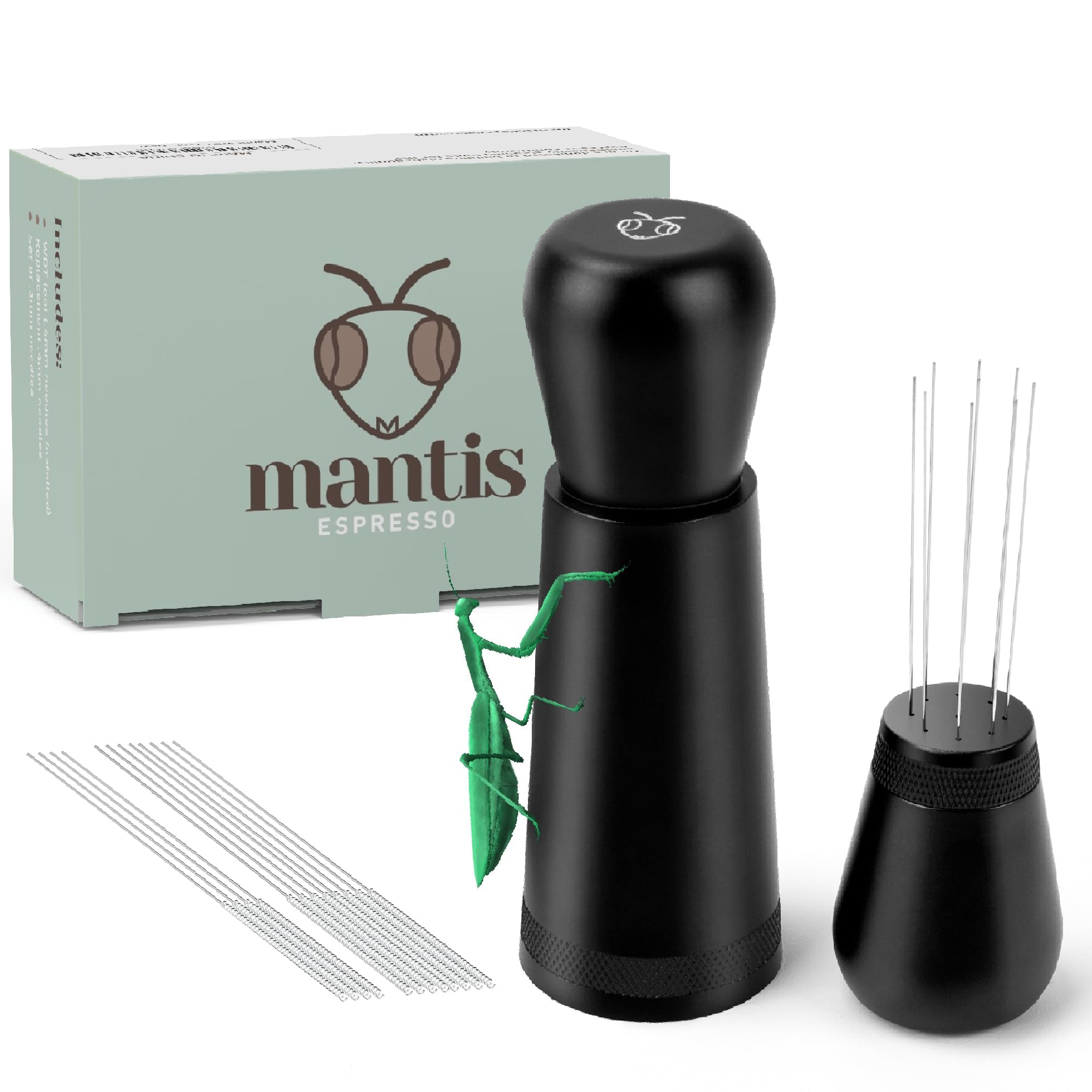 Mantis Espresso WDT Tool - 9 Needle Distribution Tool with Stand | Needle Stirrer | .4mm and .3mm Needles Included | Aluminum Alloy Stand (Matte Black)