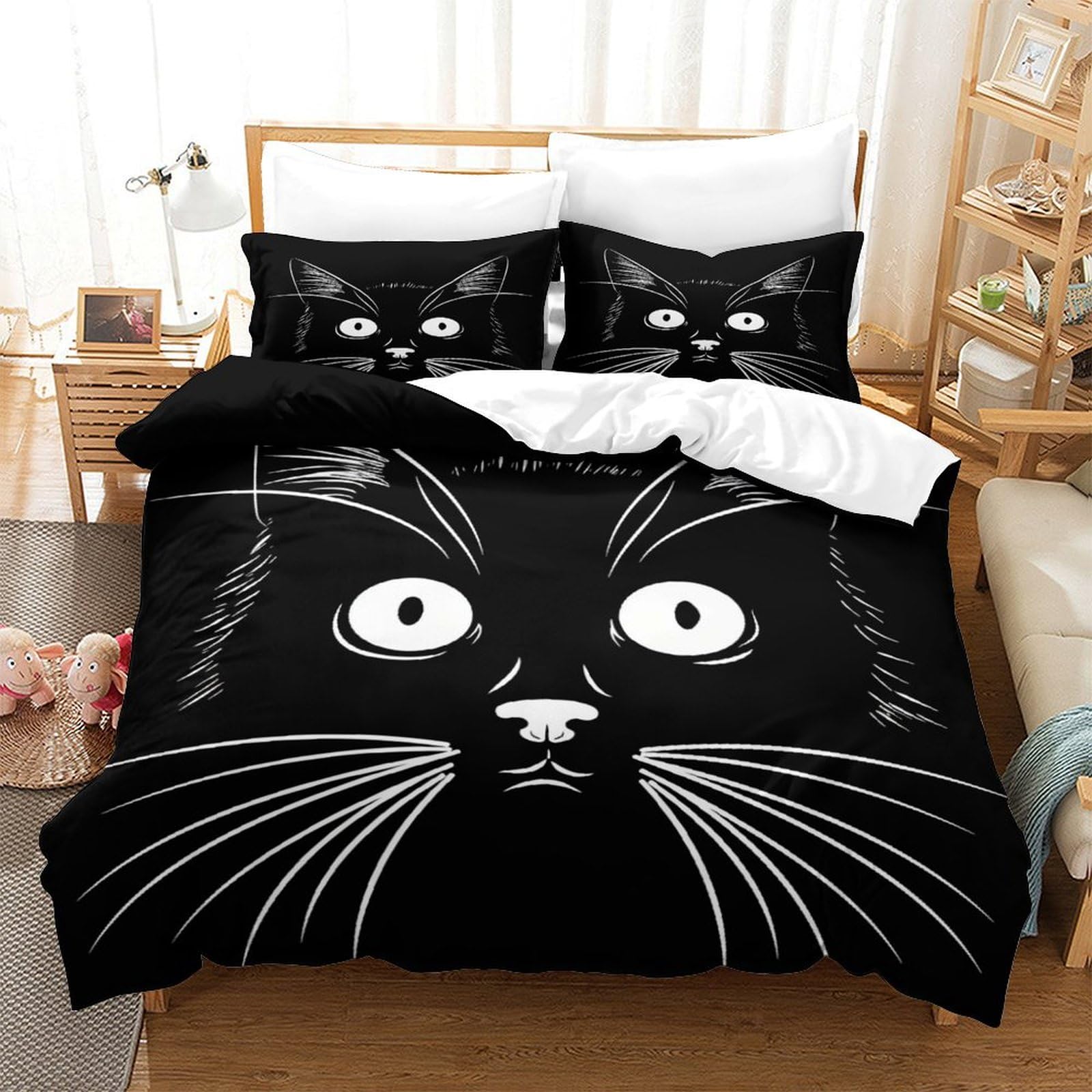 Housse de couette chat 3D parure de lit single douce pour des nuits pleines de tendresse