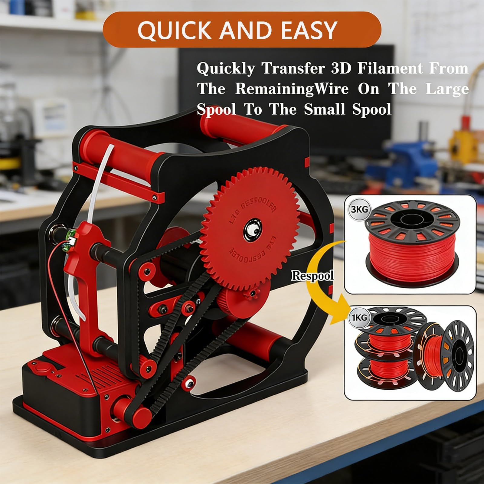 3D Drucker Filament Respooler, Automatische Spulenwickler Maschine mit Smart Start Stop Funktion, Filament Rewinder, Precision Filament Wickelwerkzeug für 3D Druck