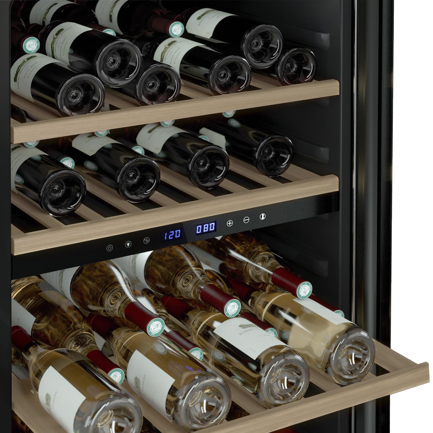 Les Petits Champs CAVCDB62 - Cantinetta di conservazione vino "dual-zone", 62 bottiglie, due zone di temperatura, posa libera, colore: Nero