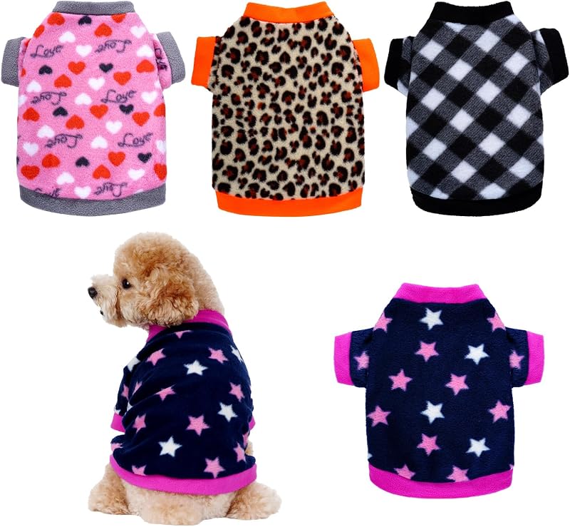 4 Pcs Dog Fleece Sweaters Puppy, Warm Soft Fleece Sweater Doggie Sweatshirt Dog Pajamas Puppy Clothes for Winter, Small Dogs Cat Pets Outfits(Small)
