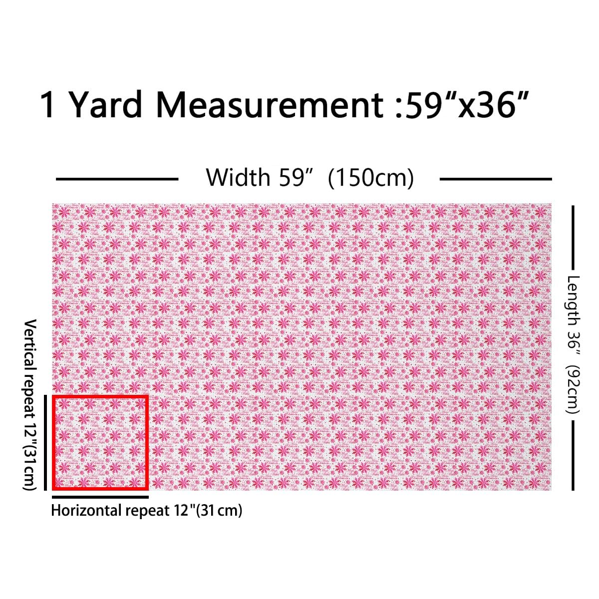 Homemissing Décorations de Noël Tissu 276x150cm rose flocon de neige Tissus au Metre Bonne nouvelle année imperméable intérieur décor pour bricolage projets d'artisanat de couture Joyeux Noël