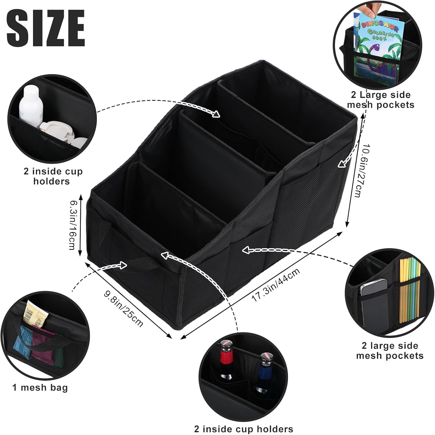 Honeydak Passenger Seat Organizer, Collapsible Car Storage for Console Front/back Seat with Multi-pockets Car Caddy Organizer Suv Truck for Kids Adults Accessories(Black,4 Compartments)