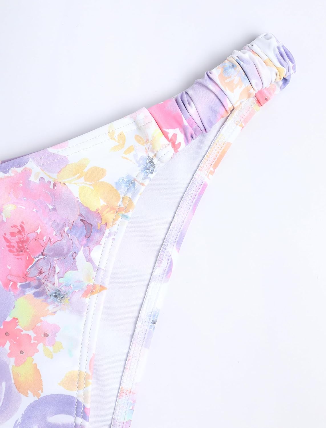 ZAFUL Women's 2 Piece Bikini Set Floral Print V Wired Strapless Lace Up Tie Back High Cut Bandeau Bathing Suits Swimwear - Image 2