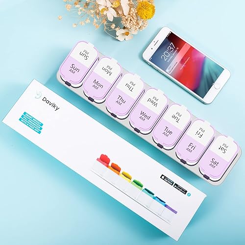 Miniatura 8 de Daviky Pastillero grande para 7 días, semanal, XL, 2 veces al día, estuche extra grande para medicamentos AM PM para vitaminas, suplementos y