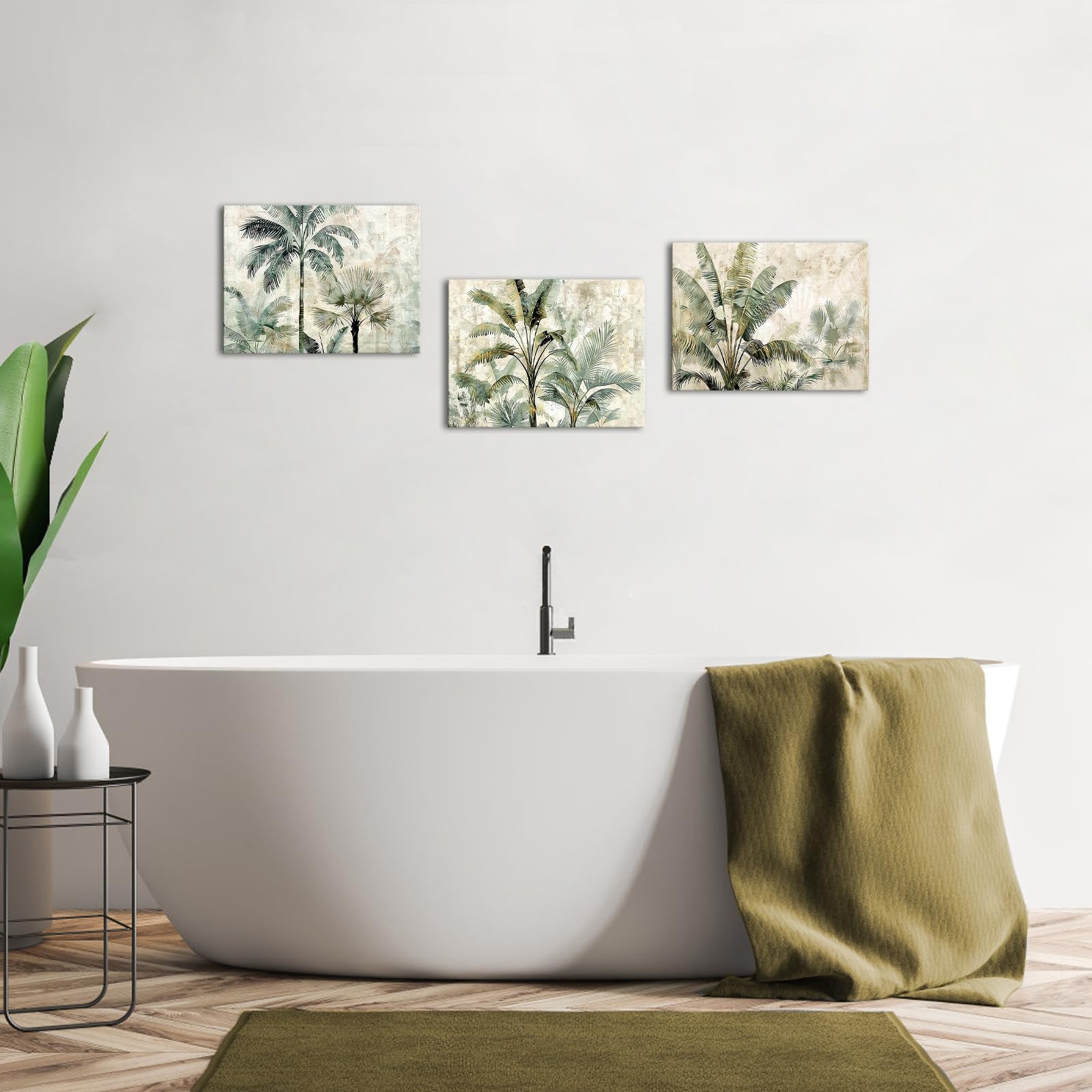 KLVOS Kunstdruck auf Leinwand, Motiv: tropischer Baum, Motiv: grüne Kokospalme, Motiv: Küste, abstraktes Blatt-Kunstwerk, Leinwanddruck für Waschraum, Schlafzimmer, Dekor