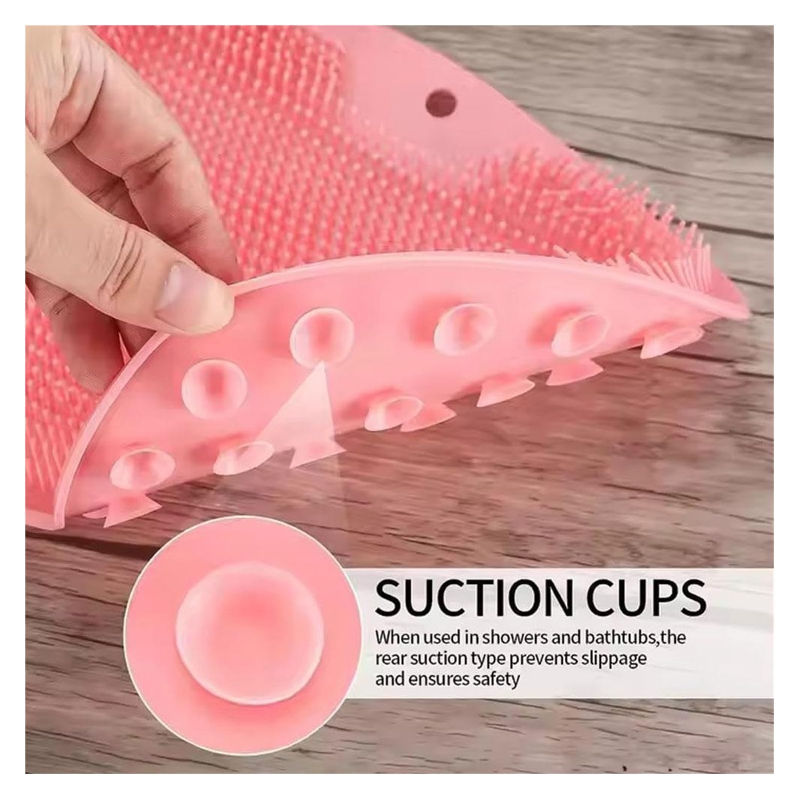 Silicone Shower Foot Scrubber Back Brush Non-Slip Bath Mat Exfoliating (Pink)