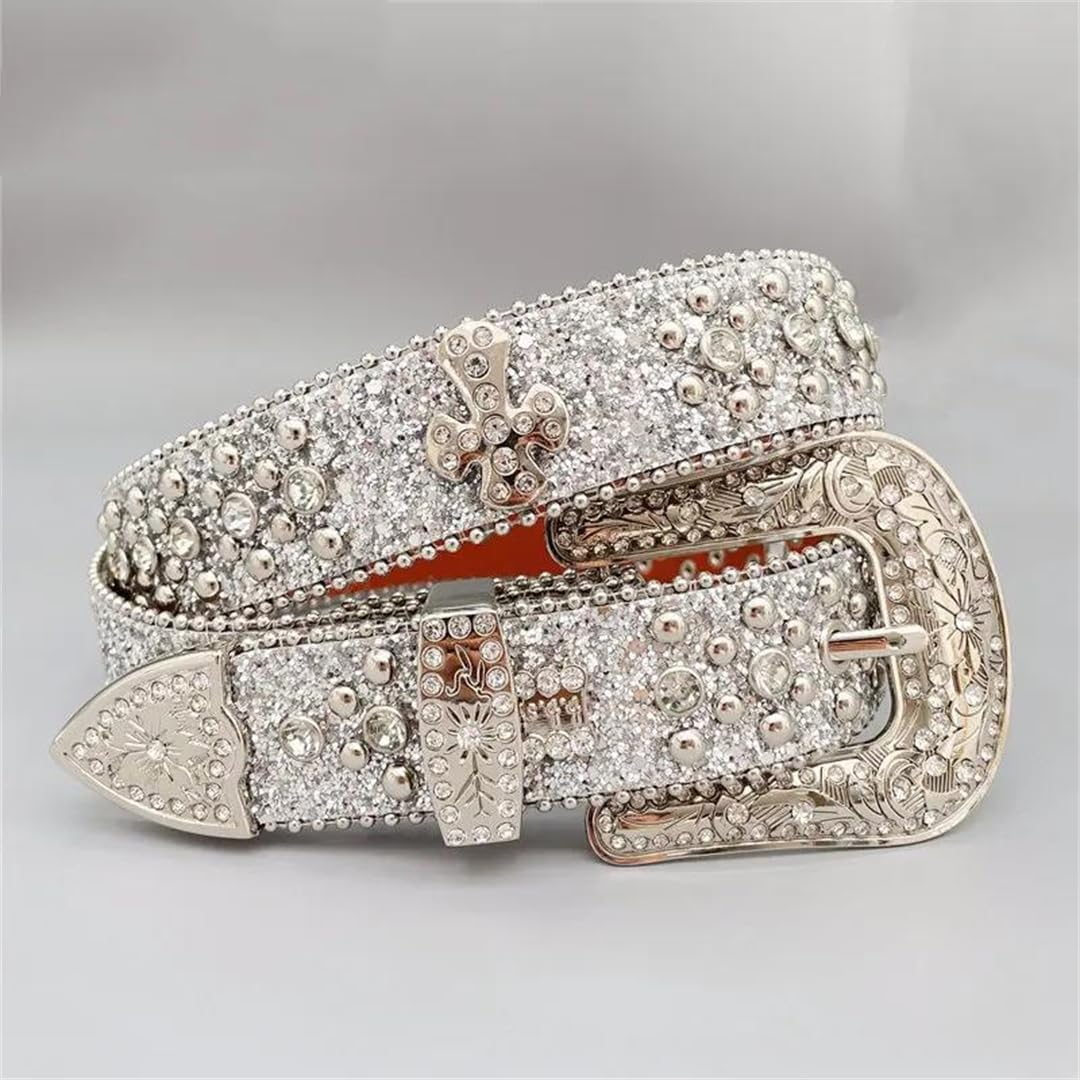 Mężczyźni kobiety Strass Ceinture krzyż cyrkonie diamentowy pasek z ćwiekami pasek