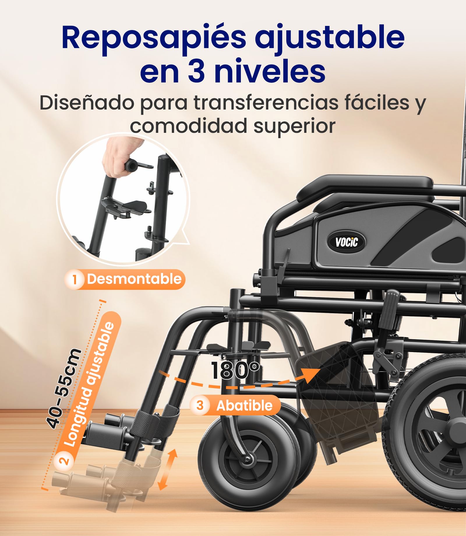 VOCIC Silla de ruedas U11, plegable, ligera, 13 kg, silla de ruedas para apartamento, plegable hasta 136 kg, asiento 46 cm, dos frenos, 30 cm, cojín de malla 3D, sillas de ruedas estrechas