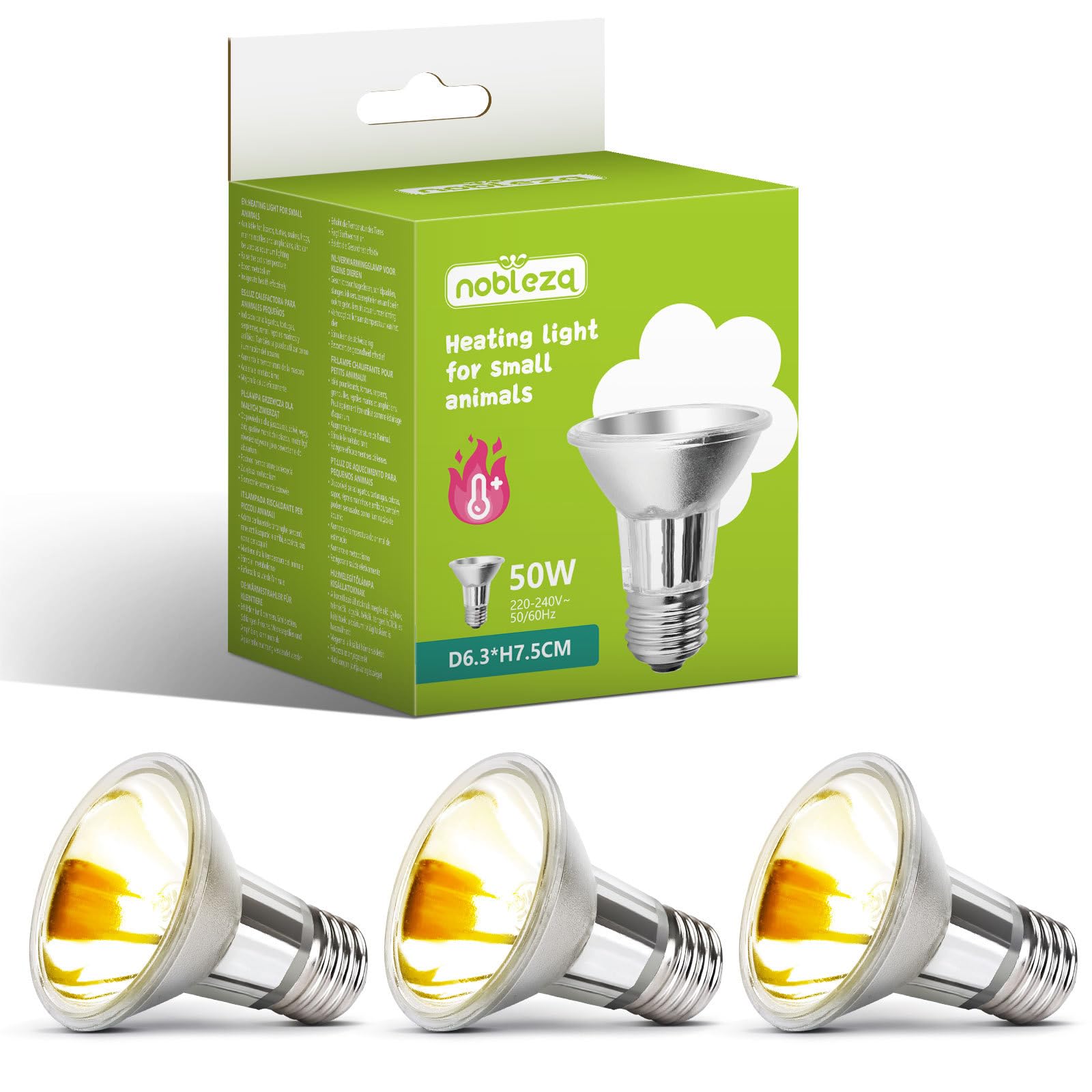 Nobleza - Bombilla de Calentamiento de Reptiles, 50W Lámpara Tortugas de Agua, E27 UVB UVA Bombillas de Calor para Lagarto(3 piezas)