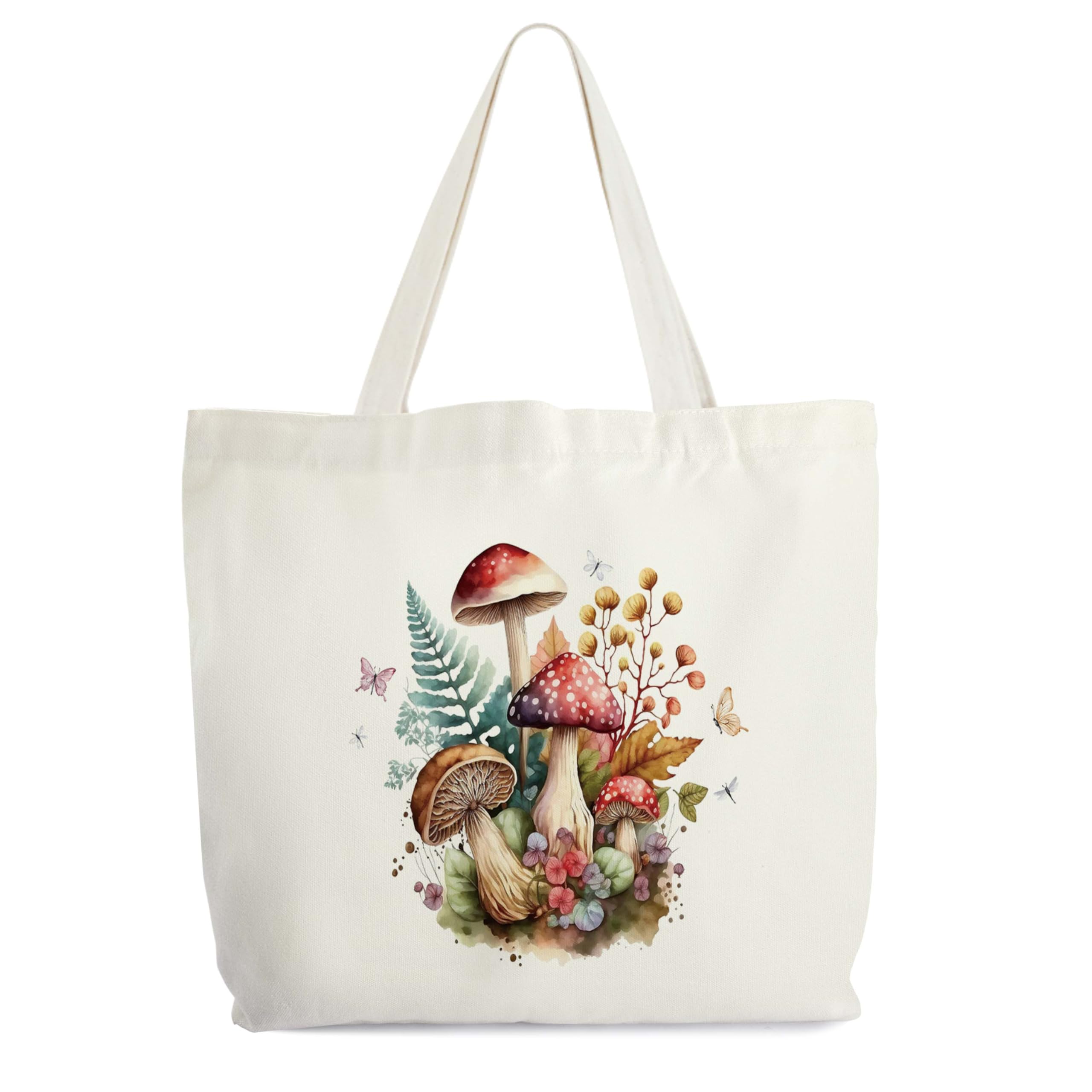 Mushroom Tote Bag for Women, Wild Flowers Canvas Tote, Nature Lover Gift Bag, Floral Library Book Bag, Mushrooms Shopping Bag, Botanical Shoulder Bag Gifts for Women Friends -61