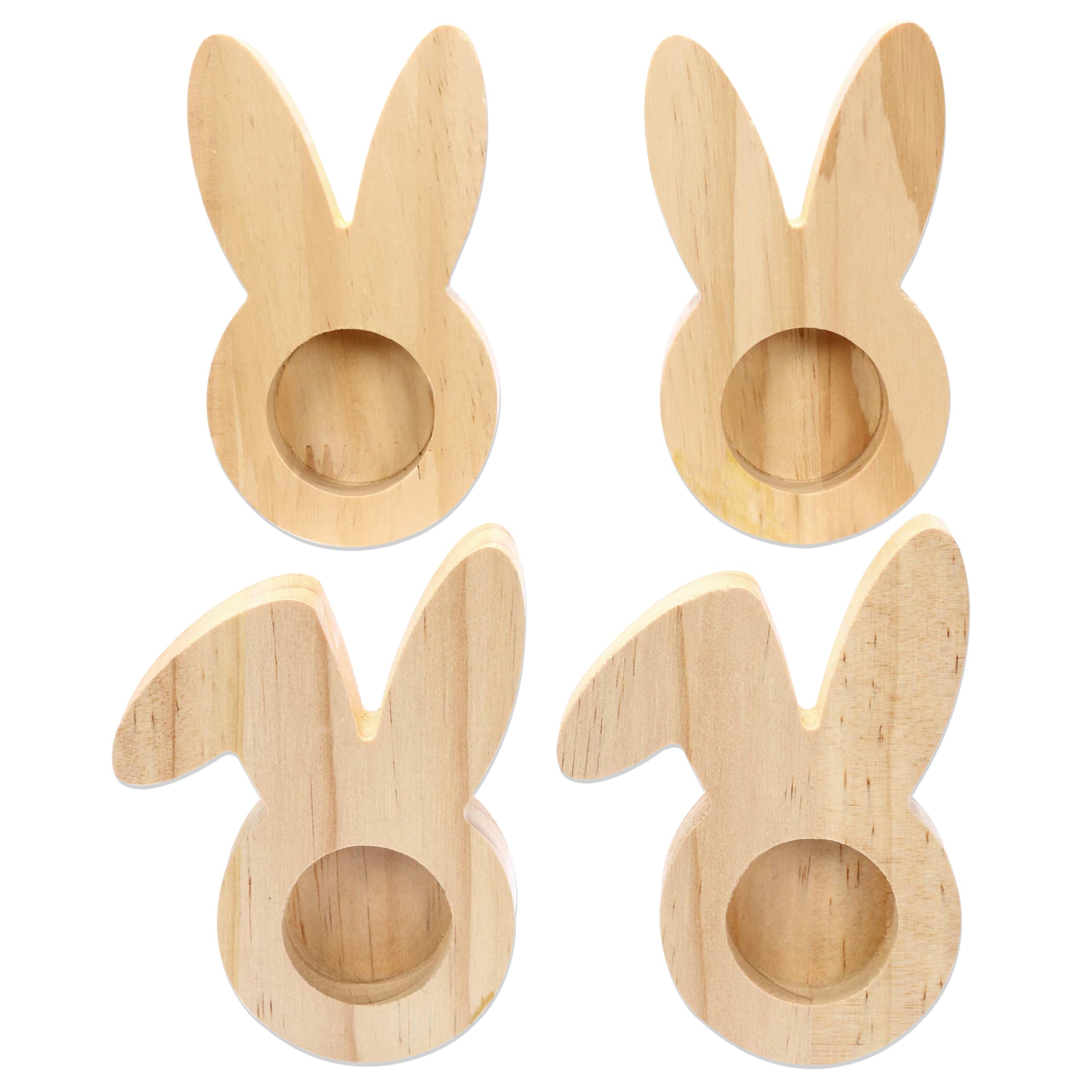Papierdrachen 4 Wooden Egg Cups – High-Quality Easter Decoration – Perfect for Brunch and Breakfast – Table Decoration for Easter – Rabbits