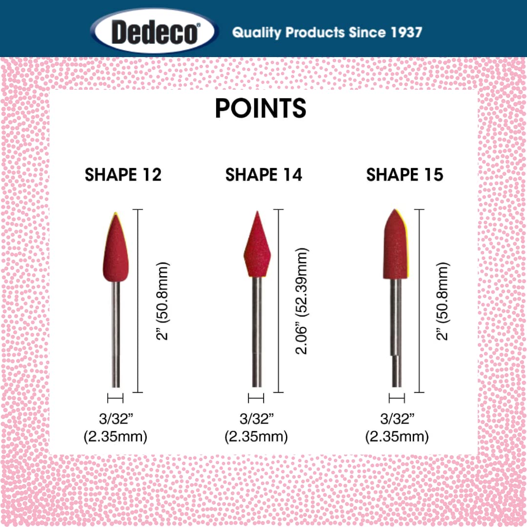 Dedeco Sunburst Points – 3/32” (2.35mm) Shank, Shape - Precision Thermoplastic Cleaning Polishing Deburring Rotary Tool Accessories, Standard 220 Grit, Aluminum Oxide - 12 Pac