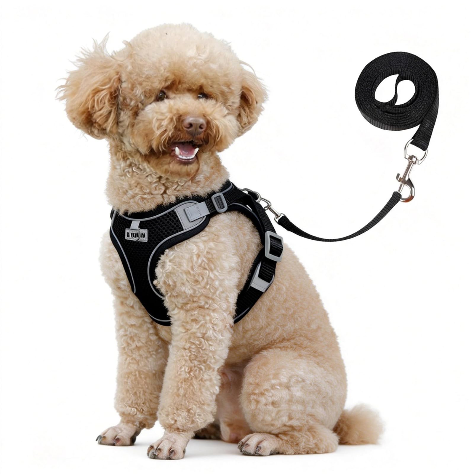 Dog Harness and Lead Set, Adjustable Dog Harness for Walking Escape Proof with Collars, Soft Kitten Vest with Reflective Strip Breathable Puppy Harness Leash for Outdoor, Travel, Black S
