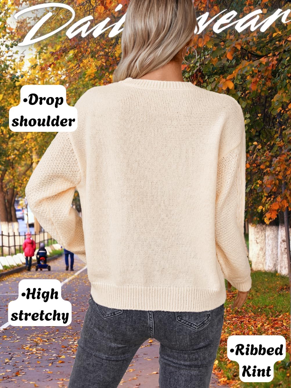 Vintage Cable Knit Sweater Women, Crew Neck Long Sleeve Chunky Sweaters, Loose Pullover Jumper Top Casual Fall Outfit - Image 4