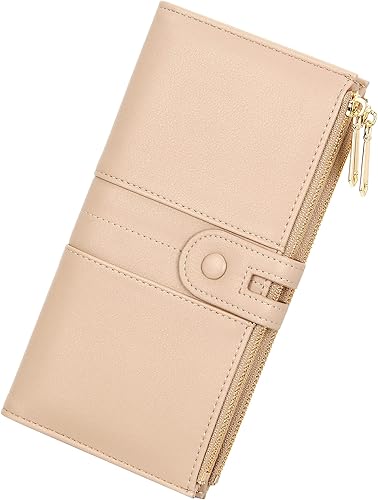 Billeteras delgadas para mujer, de piel sintética, cartera con tarjetero de gran capacidad, plegable, con doble bolsillo con cremallera