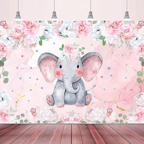 Pancarta de elefante para baby shower, revelación de género, feliz cumpleaños, telón de fondo con temática de elefante rosa, decoración para recién