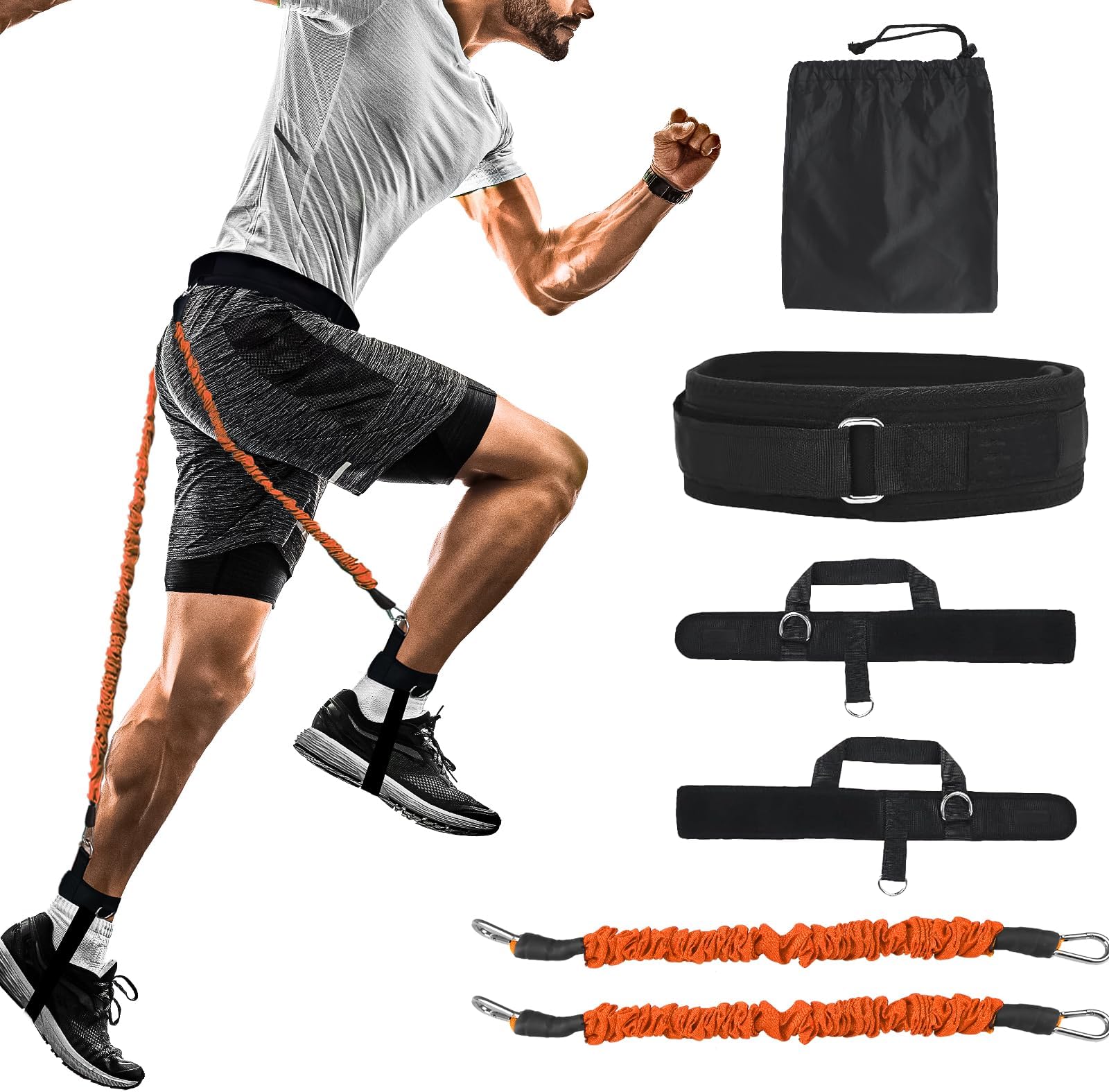 Vertical Jump Trainer Resistance Bands System with Ankle Straps & Belt for Leg Strength Training Basketball, Volleyball, Football, Tennis Agility Workout Equipment