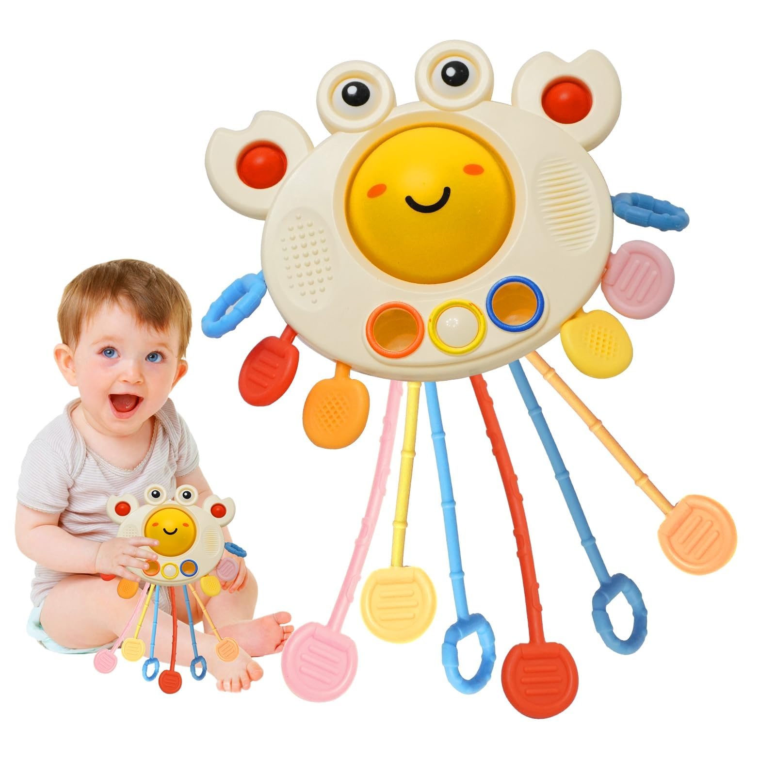 FunBlast Pull String Toy for Babies Teething Strings Sensory Montessori Toys Baby Girl, Boys Travel Toy for 6+Months Boy Food Grade Silicone Fine Motor Skills Toys for Toddlers (Crab)-image-28