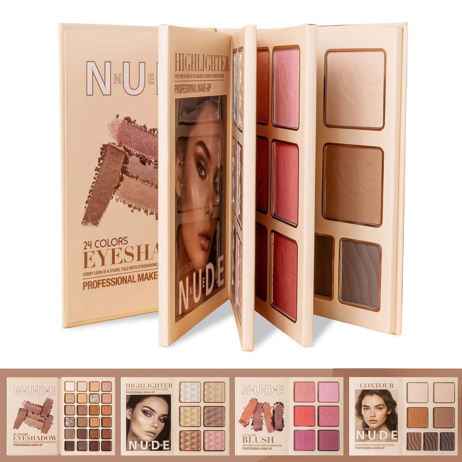 Makeup Palette,Eyeshadow & Highlighter & Blush & Contouring,4-Layer Book-Style Foldable Makeup Palette Set,Matte Glitter Metallic Shimmer, Highly Pigmented Long Lasting Make Up Pallet(43 Colors)