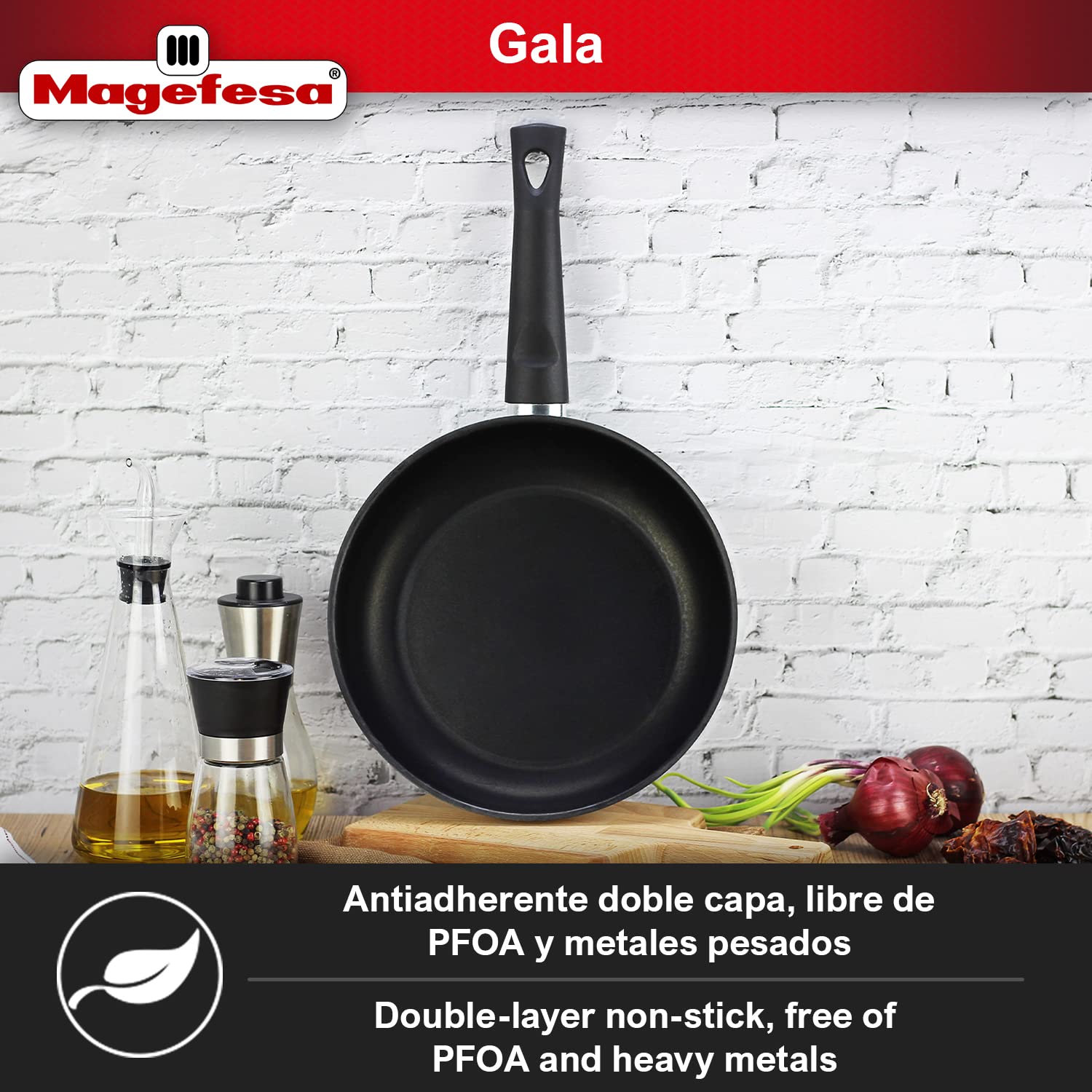 MAGEFESA Deep Gala - Sarten de 28cm, Acero Inoxidable, Libre de PFOA y Metales Pesados, Antiadherente Efecto Piedra, Todas las Cocinas, Inducción